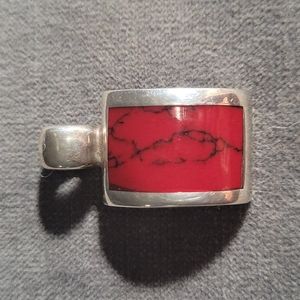 Red Jasper and sterling pendant, 2" long by 1" wide. For necklace as shown above